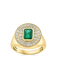 14K Yellow Gold, Emerald & 0.65 TCW Diamond Cocktail Ring