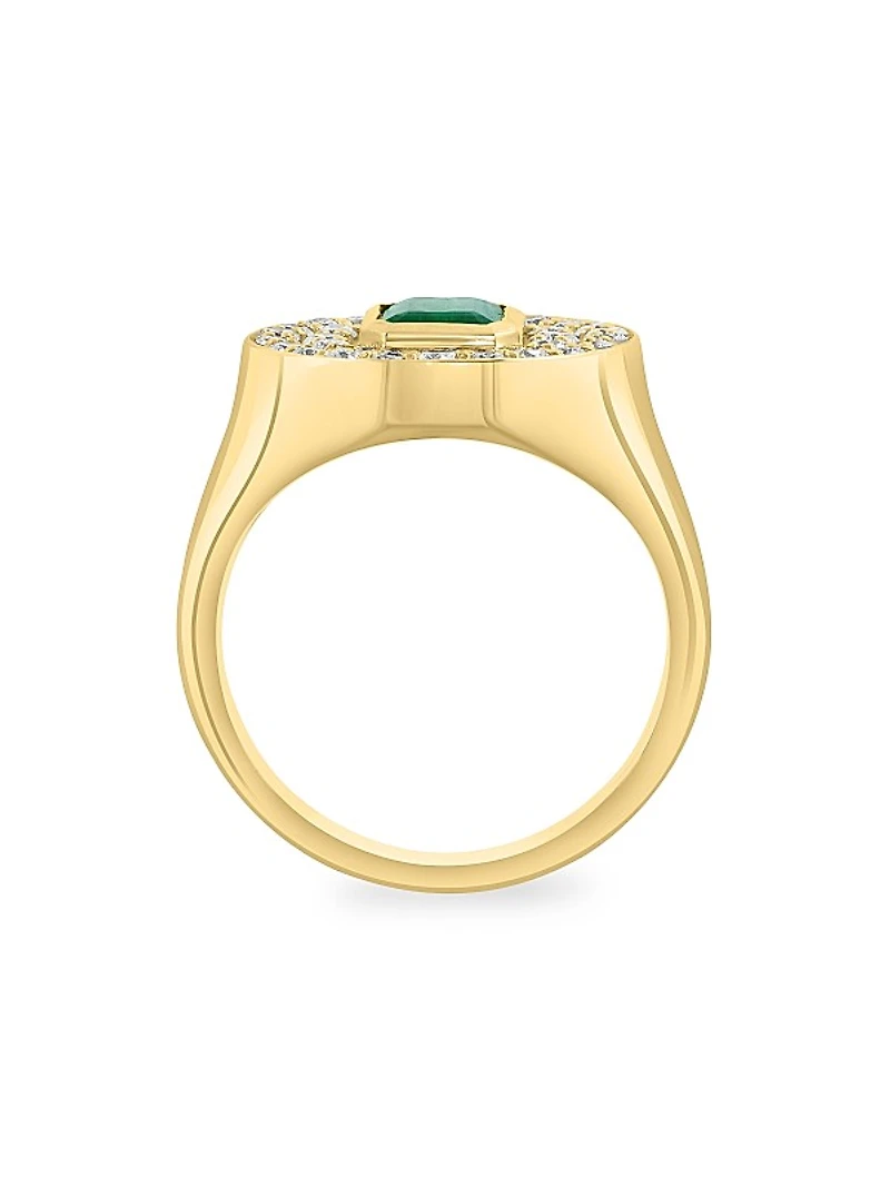 14K Yellow Gold, Emerald & 0.65 TCW Diamond Cocktail Ring