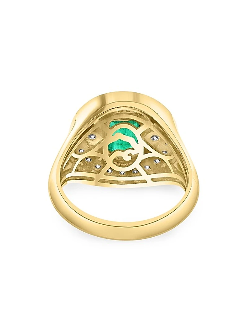 14K Yellow Gold, Emerald & 0.65 TCW Diamond Cocktail Ring