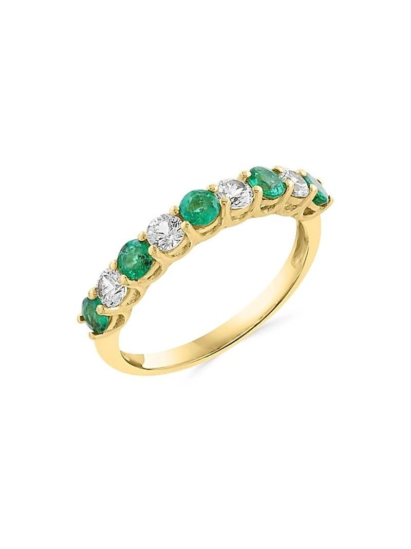 14K Yellow Gold, Emerald & 0.39 TCW Diamond Band Ring