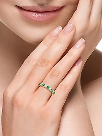 14K Yellow Gold, Emerald & 0.39 TCW Diamond Band Ring