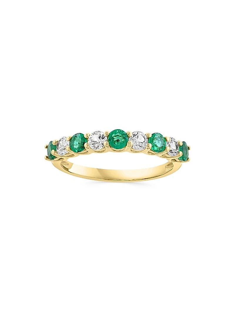 14K Yellow Gold, Emerald & 0.39 TCW Diamond Band Ring