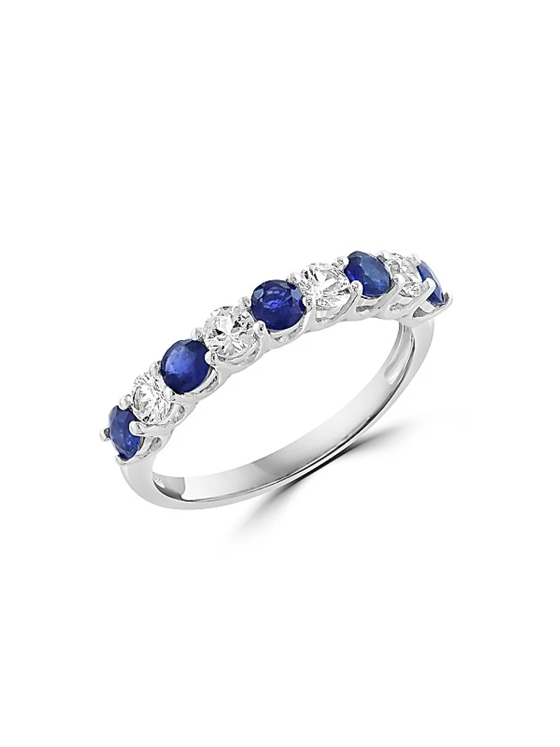 14K White Gold, Sapphire & 0.39 TCW Diamond Ring