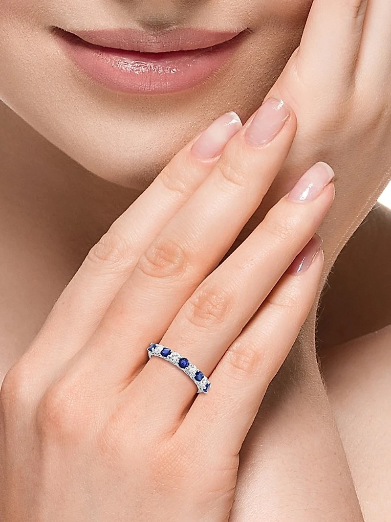 14K White Gold, Sapphire & 0.39 TCW Diamond Ring