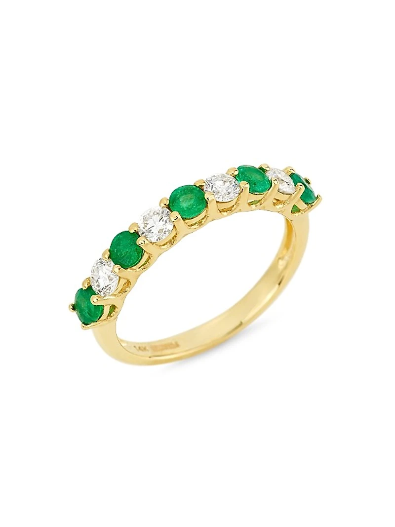 14K Gold, Diamond & Emerald Ring