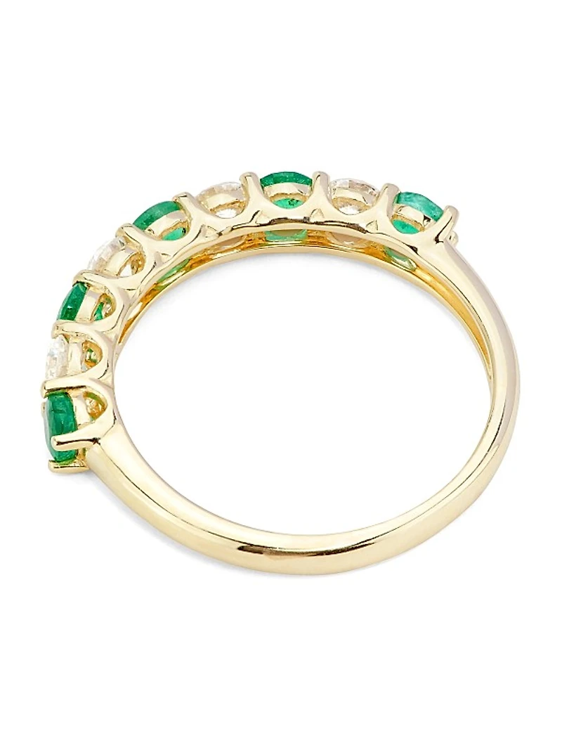 14K Gold, Diamond & Emerald Ring