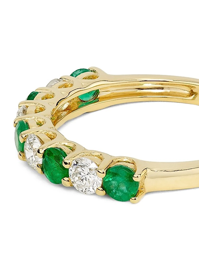 14K Gold, Diamond & Emerald Ring