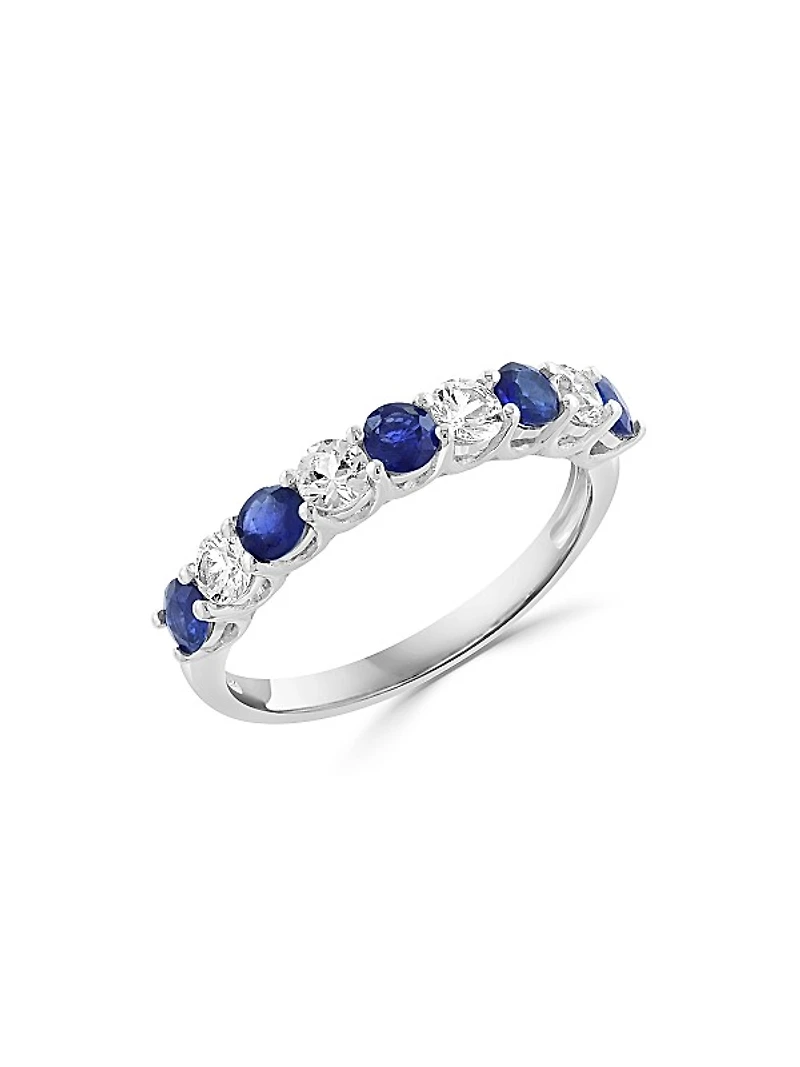 14K White Gold, Blue Sapphire & 0.39 TCW Diamond Ring