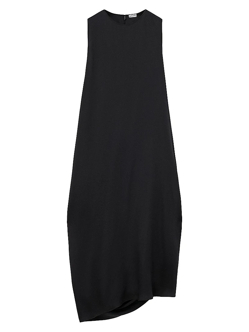 Draped Silk Sleeveless Midi-Dress