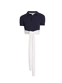 Wool-Blend Wrap Cropped Polo Sweater