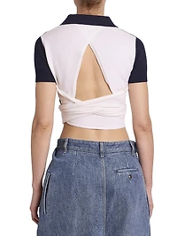 Wool-Blend Wrap Cropped Polo Sweater