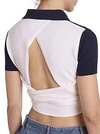 Wool-Blend Wrap Cropped Polo Sweater