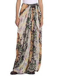 Floral Silk-Blend Draped Wide-Leg Pants