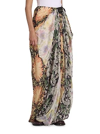 Floral Silk-Blend Draped Wide-Leg Pants