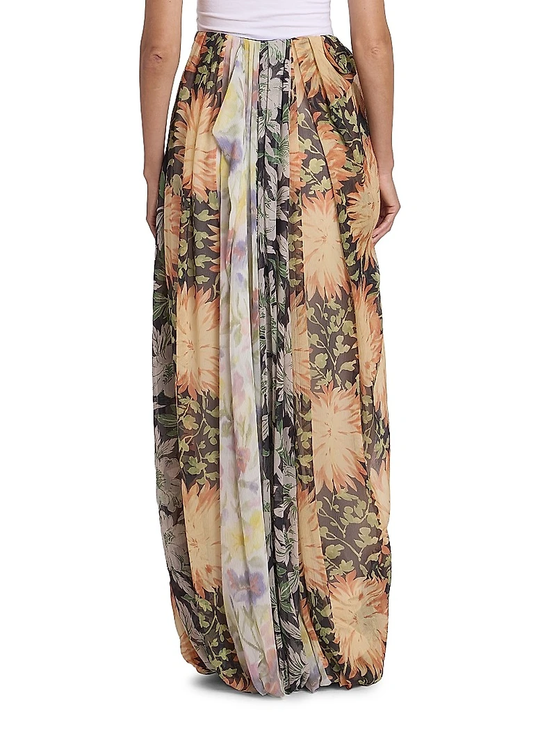 Floral Silk-Blend Draped Wide-Leg Pants
