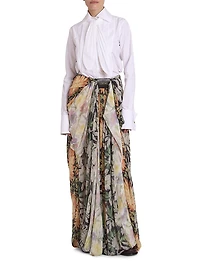 Floral Silk-Blend Draped Wide-Leg Pants