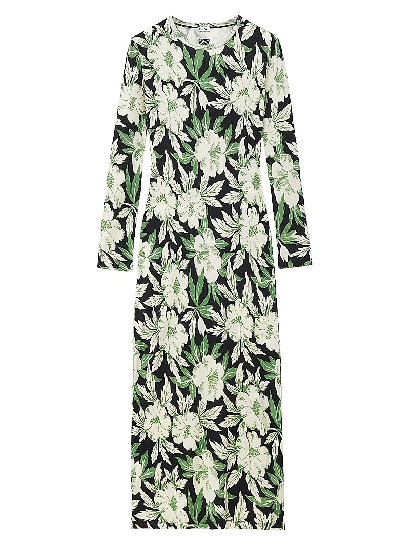 Floral Silk-Blend Crewneck Midi-Dress