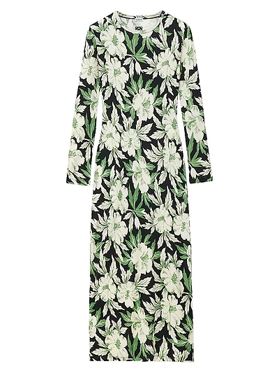 Floral Silk-Blend Crewneck Midi-Dress