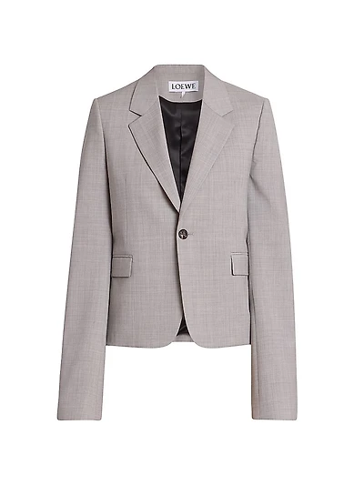 Hatched Wool-Blend Blazer