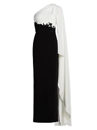 One-Shoulder Cape-Sleeve Gown