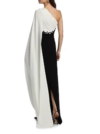 One-Shoulder Cape-Sleeve Gown