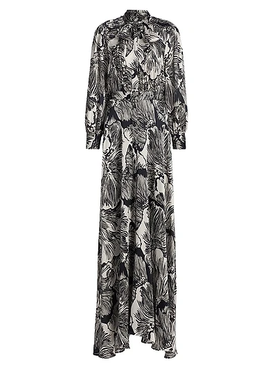 Palm Leaf Tieneck Maxi Shirtdress
