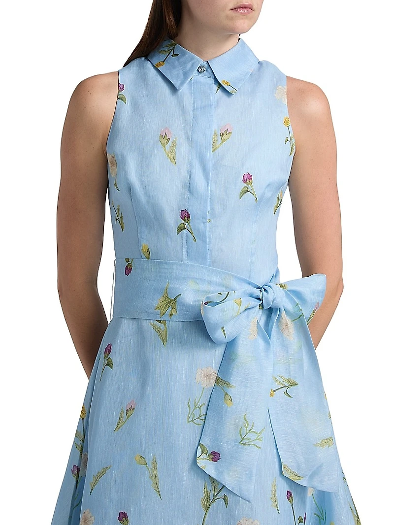 Floral Silk-Linen Fit & Flare Midi-Dress