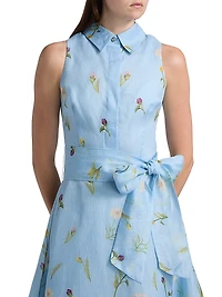 Floral Silk-Linen Fit & Flare Midi-Dress