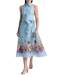 Floral Silk-Linen Fit & Flare Midi-Dress