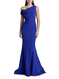 Ruffled One-Shoulder Gown