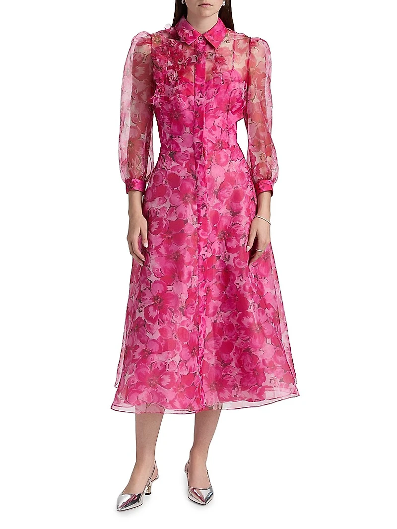 Floral Illusion Midi-Shirtdress