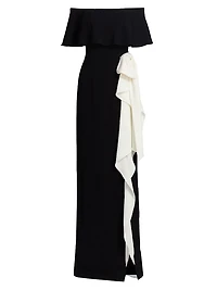 Two-Tone Off-the-Shoulder Column Gown