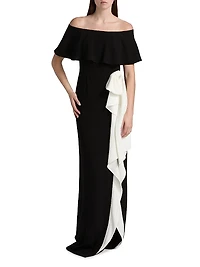Two-Tone Off-the-Shoulder Column Gown