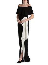 Two-Tone Off-the-Shoulder Column Gown