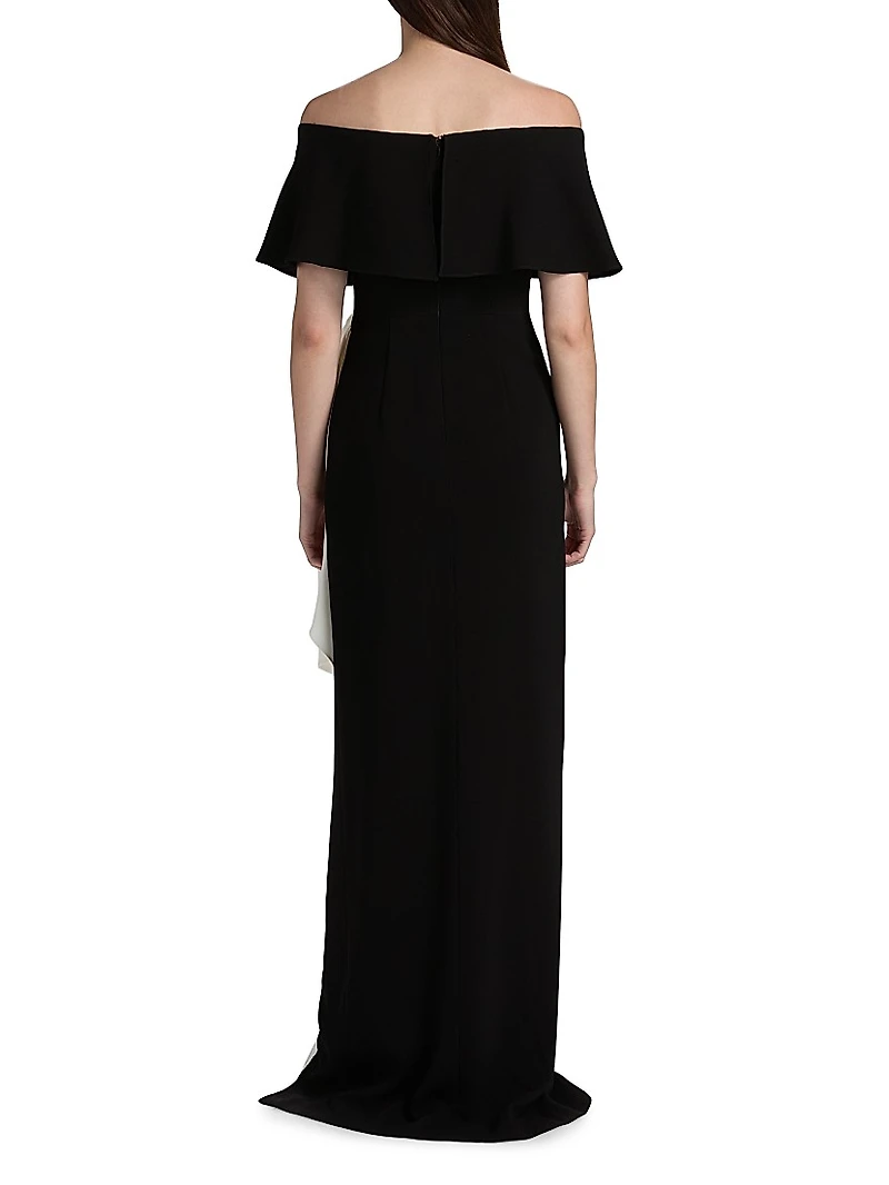 Two-Tone Off-the-Shoulder Column Gown