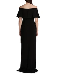 Two-Tone Off-the-Shoulder Column Gown