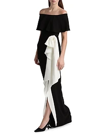 Two-Tone Off-the-Shoulder Column Gown