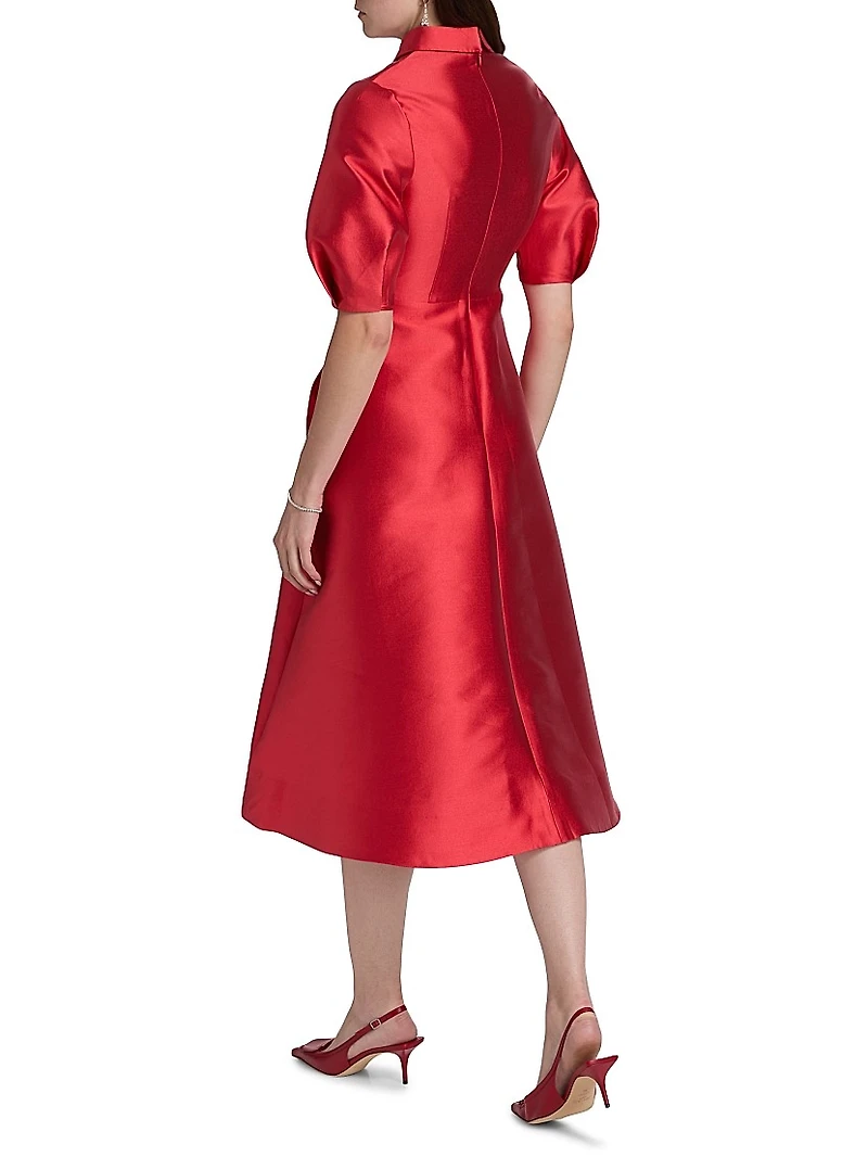 Botanical Jacquard Puff Sleeve Cocktail Dress