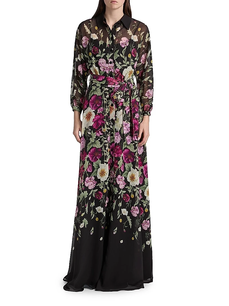 Floral Chiffon Maxi Shirtdress