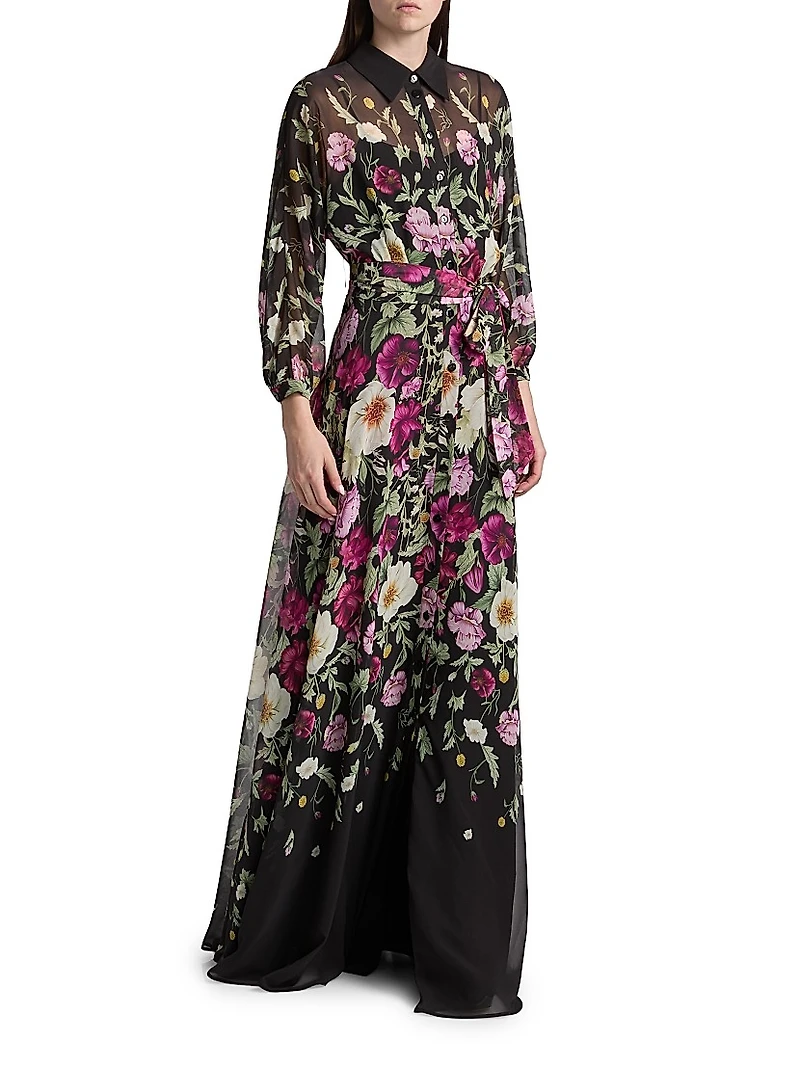 Floral Chiffon Maxi Shirtdress