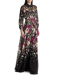 Floral Chiffon Maxi Shirtdress