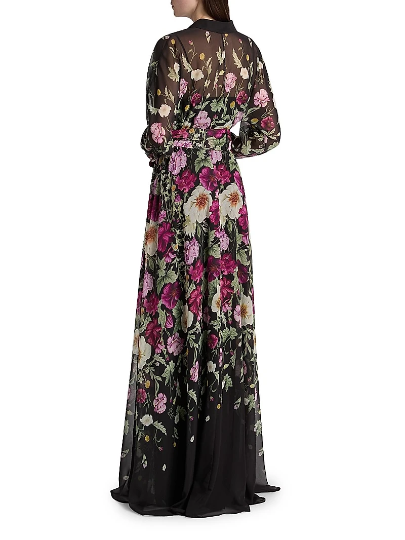 Floral Chiffon Maxi Shirtdress