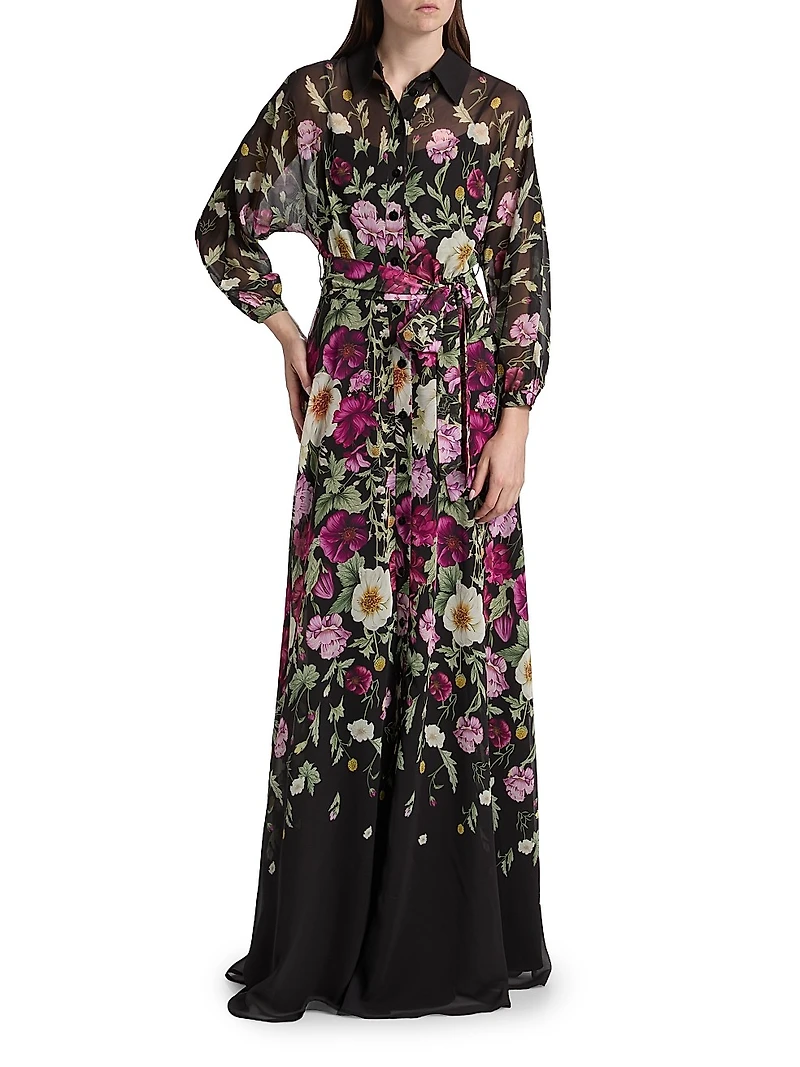 Floral Chiffon Maxi Shirtdress