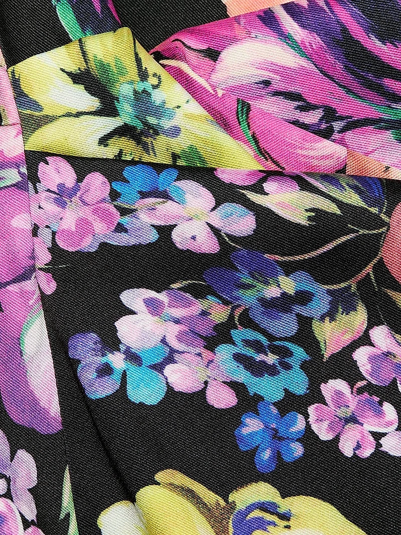 Asymmetric Floral Ruched Cocktail Dress