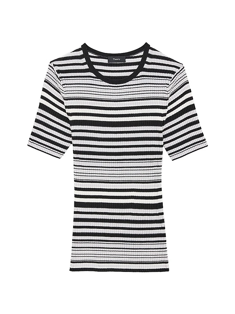 Rib-Knit Stripe Wool T-Shirt