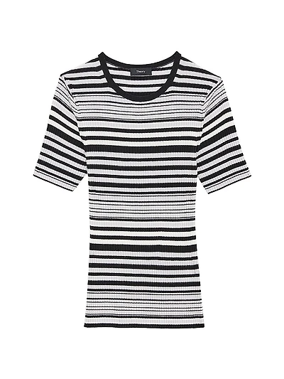 Rib-Knit Stripe Wool T-Shirt