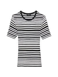 Rib-Knit Stripe Wool T-Shirt