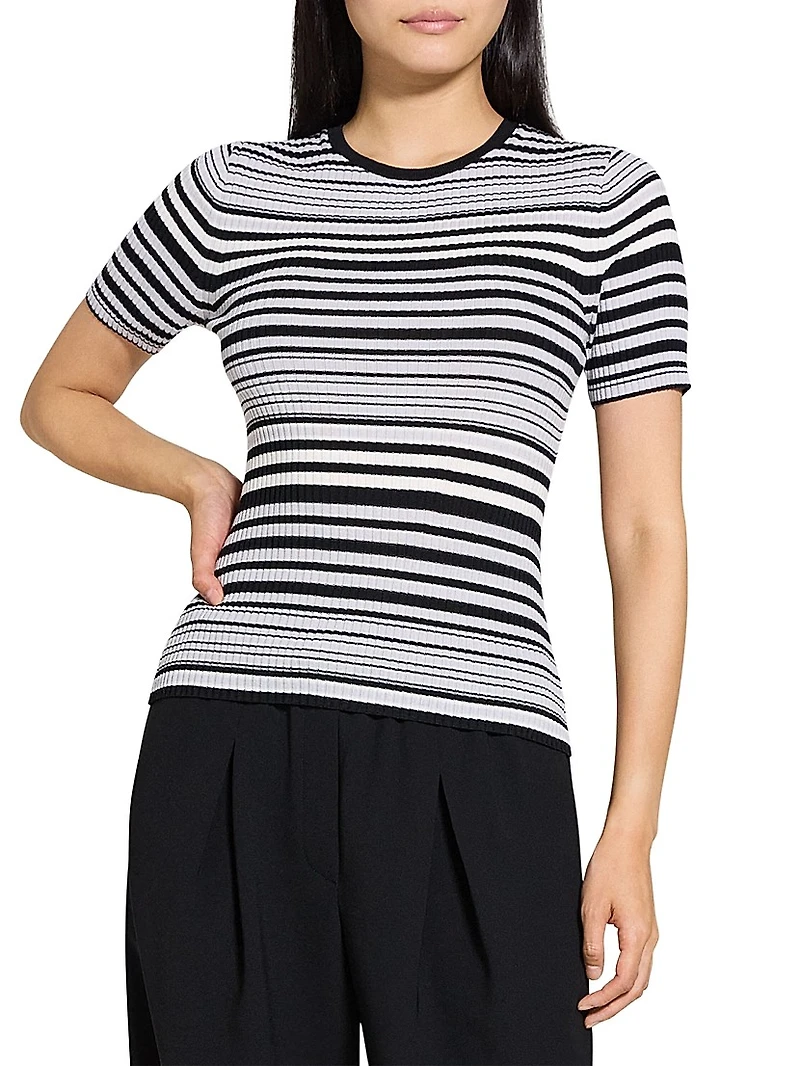 Rib-Knit Stripe Wool T-Shirt