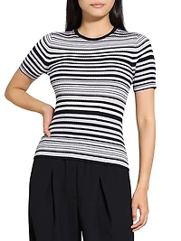 Rib-Knit Stripe Wool T-Shirt