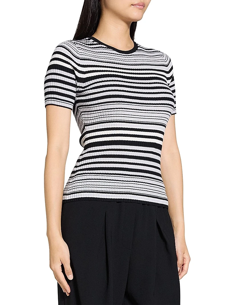Rib-Knit Stripe Wool T-Shirt
